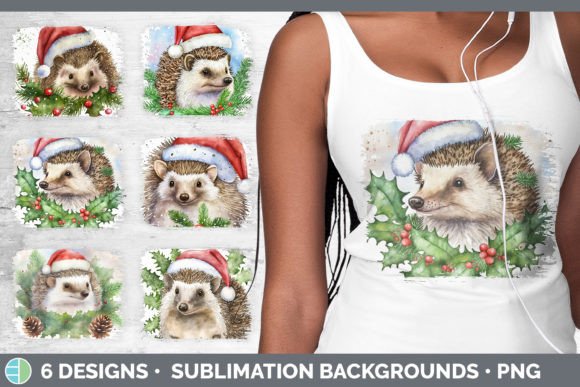 Santa Hedgehog Christmas Distressed Subl Illustrations