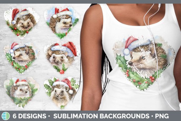 Santa Hedgehog Christmas Heart Distresse
