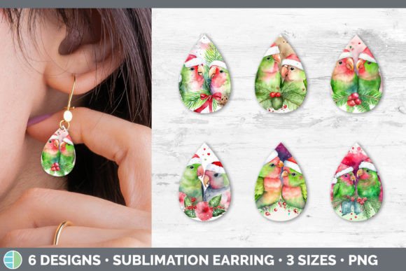 Santa Lovebirds Christmas Teardrop Earrings Illustration