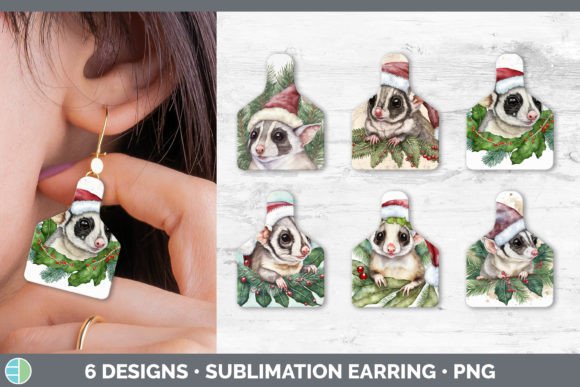 Santa Sugar Glider Christmas Cow Tag Ear Illustration