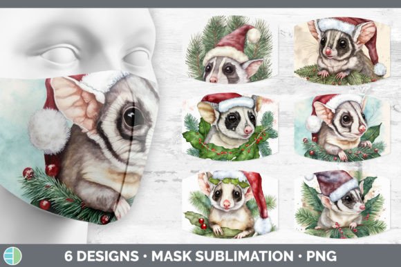 Santa Sugar Glider Christmas Mask Illustration