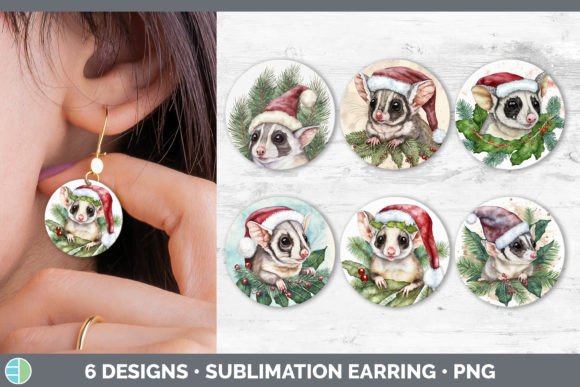 Santa Sugar Glider Christmas Round Earri Illustration