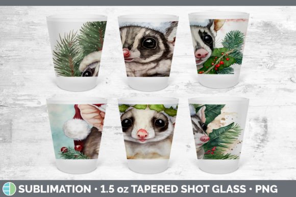 Santa Sugar Glider Christmas Shot Glass Illustration