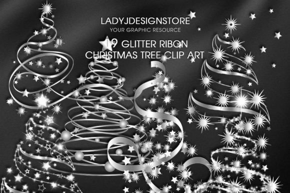 Silver Ribbon Sparkle Christmas Tree Illustration