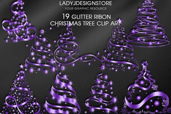 Violet Ribbon Sparkle Christmas Tree Illustration